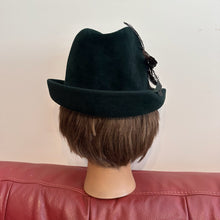 Vintage Dark Green Felt Hat | Feather Trimmed Alpine Style (55cm)