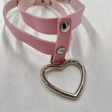 Vintage Pink Double Strap Heart Choker / Faux Leather Choker / Y2K Kawaii Necklace / Harajuku Style / Statement Choker