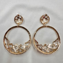 Vintage Gold Tone Open Circle Statement Earrings | Geometric Cutout Drop Earrings | Oversized Retro Earrings