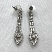 Vintage Rhinestone Drop Earrings – Slim Silver Tone Dangle, Art Deco Style