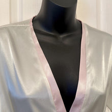Vintage Relax At Home Satin Robe | White Pink Trim Kimono Loungewear