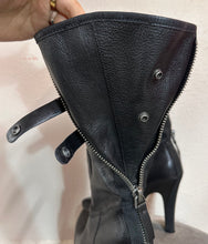 Black Leather High-Heel Zip-Detail Boots