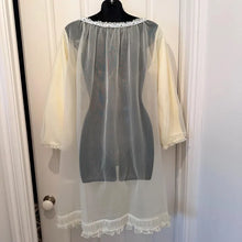 Vintage Pastel Yellow Sheer Nightgown Robe / Romantic Lace Peignoir / Fairy Coquette Lingerie Cover Up