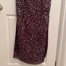 Burgundy Sequin Maxi Dress with High Slit, Mr K Vintage l Silk Evening Gown, Size 12 One Shoulder Dress