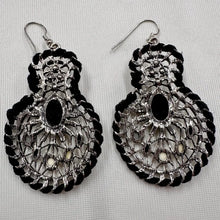 Statement Black & White Mosaic Earrings | Boho Teardrop Dangle Earrings | Silver Tone Beaded Drop Earrings