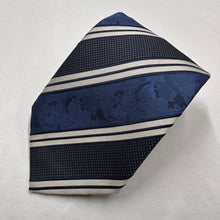 Vintage Navy Blue Striped Necktie with Textured Geometric Pattern Retro Tie