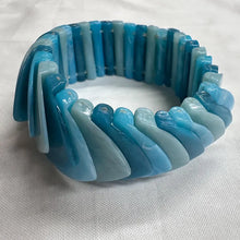 Vintage Blue Marble Plastic Stretch Bracelet | Layered Tile Beads, Y2K Boho Jewelry