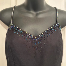 Vintage Handmade Black Evening Gown with Iridescent Rhinestone Straps & Detachable Bow Belt - Open Back Formal Maxi Dress