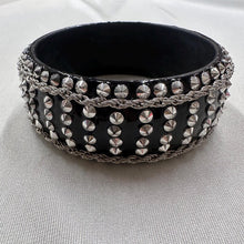 Vintage Punk Studded Bangle / Black Statement Cuff Bracelet / Rock Glam Chain Bracelet