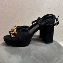 Nasty Gal Black Platform Heels with Gold Chain – Y2K Chunky Sandals Size EU