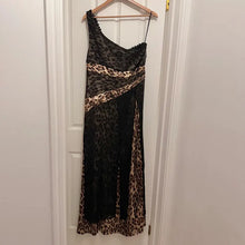 Vintage Y2K Leopard Print One Shoulder Gown | Asymmetric Maxi Dress, Sheer Overlay