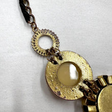 Vintage Chunky Statement Necklace – Oversized Circular Pendant, Faceted Black Stone, Bold Gold Tone Chain