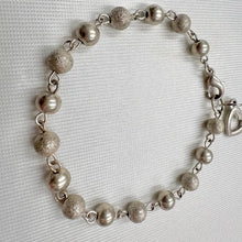 Vintage Champagne Tone Beaded Bracelet with Heart Charm | Satin Polished Metal Chain Jewelry