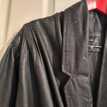 Vintage Bella J Black Leather Jacket | 80s Batwing Snake Print Panel Bomber