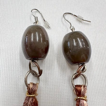 Vintage Olive Acrylic Bead Tassel Earrings | Long Boho Fringe Drop Earrings | Earth Tone Statement Earrings