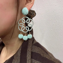 Vintage Mint Green Beaded Chandelier Earrings | Statement Seed Bead Tassel Earrings | Boho Pastel Dangle Earrings