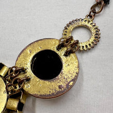 Vintage Chunky Statement Necklace – Oversized Circular Pendant, Faceted Black Stone, Bold Gold Tone Chain