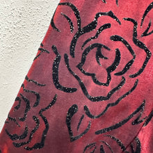 Vintage Burgundy Burnout Velvet Rose Jacket | Sheer Floral Open Front Jacket | Romantic 90s Lightweight Jacket | Women’s EU 40