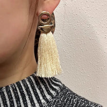 Cream Tassel Statement Earrings | Gold Tone Fringe Drop Earrings | Boho Chic Long Tassel Stud Earrings