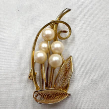 Vintage Gold Tone Pearl Floral Brooch | Mid Century Style | Elegant Small Statement Brooch
