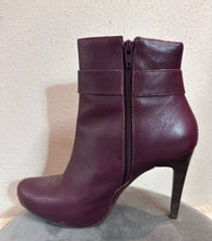 Vintage Burgundy Leather Buckle Ankle Boots – Stiletto Heel, Pre-Loved Statement Style