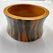 Vintage Wooden Zebra Print Wide Bangle Bracelet, Chunky Brown Black Statement Cuff, Retro Animal Print Boho Bracelet