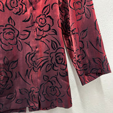 Vintage Burgundy Burnout Velvet Rose Jacket | Sheer Floral Open Front Jacket | Romantic 90s Lightweight Jacket | Women’s EU 40