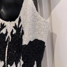 Vintage Black White Beaded Cocktail Dress | Art Deco Inspired Party Mini Dress