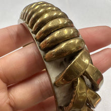 Vintage Brutalist Chain Link Bangle / Sculptural Gold Tone Bracelet / Chunky Statement Cuff