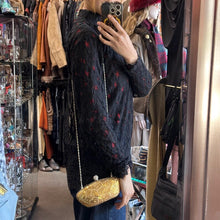 Gold Sequin Evening Clutch Bag | Rhinestone Clasp, Chain Purse, Vintage Glam Handbag