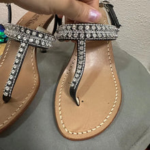 Vintage Italian Leather Rhinestone T-Strap Heels – Safari Club Positano Sandals (EU 38)