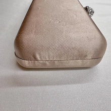 Vintage Champagne Satin Evening Clutch, Rhinestone Clasp, Chain Strap Shoulder Bag