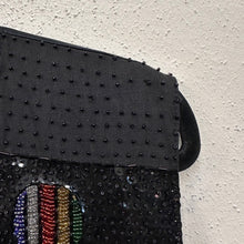 Vintage 80s Black Beaded Sequin Vest | Rainbow Embellished Unisex Waistcoat | Festival Statement Piece