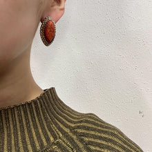 Vintage Orange Stone Effect Stud Earrings | Gold Tone Marquise Statement Earrings | Retro 80s Jewellery