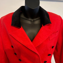 Vintage French Red Wool Blazer, 80s Red Double Breasted Jacket, Black Velvet Collar, Tailored Peplum Jacket, Made in France