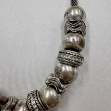 Vintage Silver Tone Statement Necklace / Chunky Beaded Necklace / Industrial Style / Retro Metal Jewelry / Bold Necklace