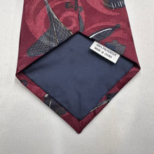 Vintage Fishing Novelty Tie Burgundy Fishing Print 100% Polyester Retro Necktie