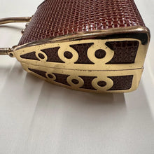 Vintage Gold-Tone Brown Mini Top Handle Bag with Pearl Details