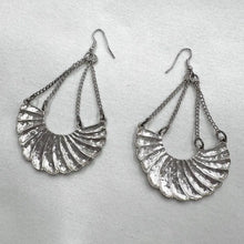 Vintage Silver Shell Fan Drop Earrings – Statement Boho Dangle Earrings, Lightweight Festival Jewelry