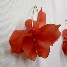 Statement Coral Flower Drop Earrings | Frosted Acrylic Floral Earrings | Gold Wire Hook Dangle Earrings