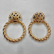 Vintage Gold Seashell Hoop Earrings | Nautical Twist Hoop Earrings | Blue Crystal Statement Earrings | Coastal Vintage Jewellery