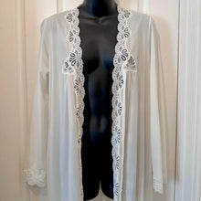 Rare Vintage C'est L'imprevu Ivory White Sheer Peignoir Robe - Made in Egypt - Scalloped Lace Trim Open Front Maxi Dressing Gown