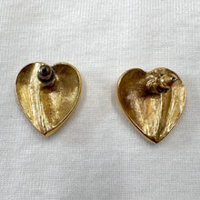 Vintage Gold Tone Heart Stud Earrings – Rhinestone Accent Statement