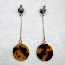 Tortoiseshell Style Drop Earrings – Long Gold Dangle Earrings with Resin Disc