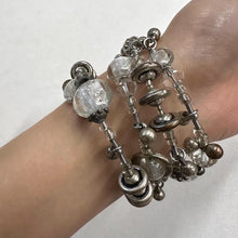 Vintage Wire Wrapped Charm Bracelet | Silver Tone Beaded Cuff | Artisan Coil Bracelet | Statement Bohemian Jewelry