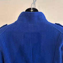 Royal Blue Wool Coat | Double-Breasted Military Style Jacket | High Neck Fitted Outerwear