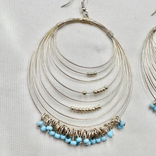 Vintage Champagne Gold Multi Hoop Earrings | Blue Seed Bead Statement Boho Jewellery