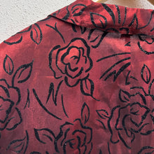 Vintage Burgundy Burnout Velvet Rose Jacket | Sheer Floral Open Front Jacket | Romantic 90s Lightweight Jacket | Women’s EU 40