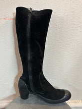 Vintage Black Suede & Rubber Blocked Heeled Boots
