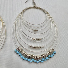 Vintage Champagne Gold Multi Hoop Earrings | Blue Seed Bead Statement Boho Jewellery